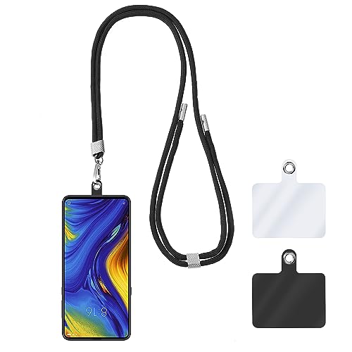 cobee Universelle Handy Lanyards, verstellbare, abnehmbare Nylon Umhänge Handygurte um den Hals mit 2 Tether Handy Patches kompatibel mit Smartphones Ausweishaltern Geldbörsen (Schwarz) von cobee