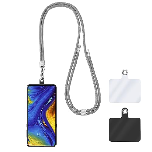 cobee Universelle Handy Lanyards, verstellbare, abnehmbare Nylon Umhänge Handygurte um den Hals mit 2 Tether Handy Patches kompatibel mit Smartphones Ausweishaltern Geldbörsen (grau) von cobee