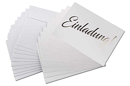 Einladungskarte gold, 10 einseitige Karten inkl. 10 Umschlägen, stilvolle schlichte Einladung für Hochzeit, Geburt, Baby, Taufe, Geburtstag, Jubiläum von codiarts.