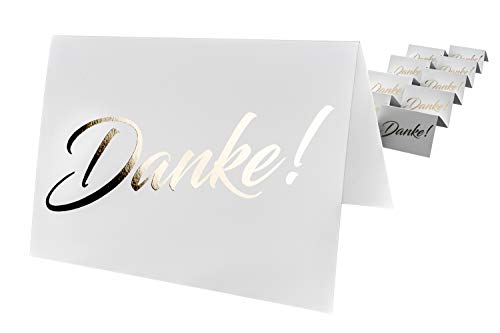 codiarts. 10 Dankeskarten + 10 Umschläge weiß, Danke als goldene glänzende Heißprägung, Danke sagen, Hochzeit, Geburt, Firmung, Geburtstag, Jubiläum (Karte A6 zum aufklappen) von codiarts.