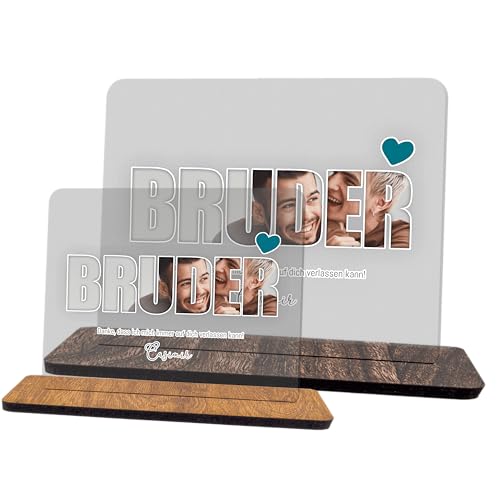 codiarts. | Foto Geschenk | Acryl Glas Bild | personalisierbar | eigenes Foto und Text | DIN A4 oder A5 | optional mit Sockel in Buche | Fotogeschenk für (010 BRUDER) von codiarts.