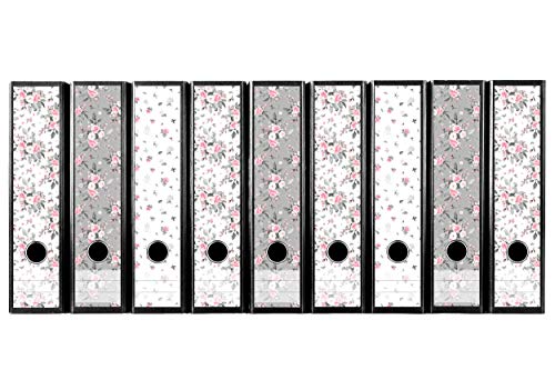 codiarts. Ordnerrücken selbstklebend | Etiketten Set für 9 breite Ordner | gestantzt mit Griffloch | Rückenschild breit | zarte Blüten hell - Rosen von codiarts.
