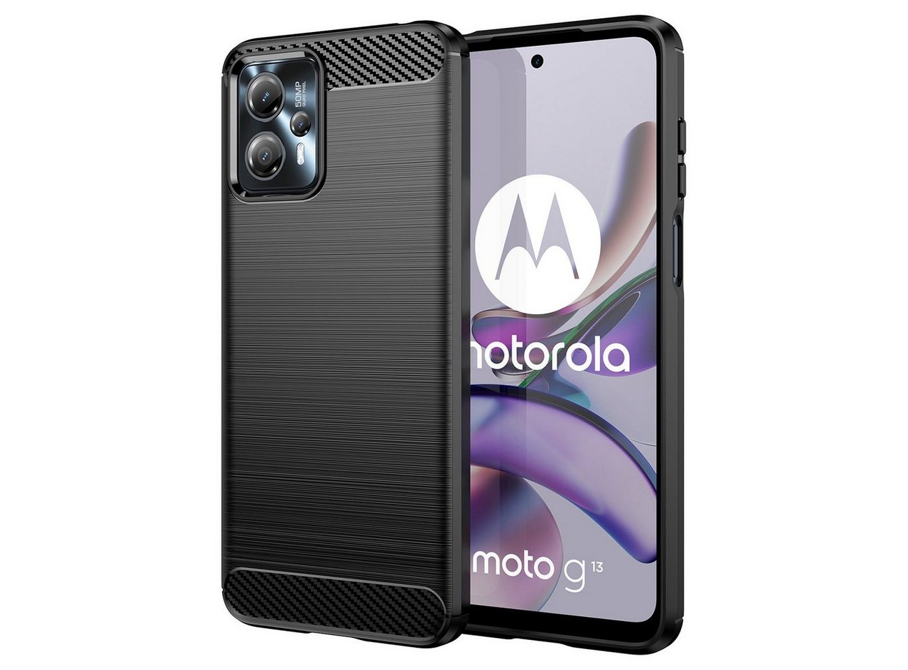 cofi1453 Bumper Carbon Case für Motorola Moto G13 flexible Silikon-Carbon-Hülle von cofi1453