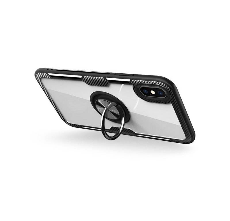 cofi1453 Bumper Premium Handy Hülle Carbon Transparent Bumper Case Cover drehbarer Ring 360 Grad Halter Ständer Magnetisch für Xiaomi Redmi Note 9 von cofi1453