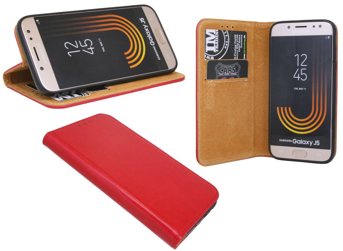 cofi1453 Handyhülle Echtleder Tasche Flip Case Rot, Schutzhülle Handy Wallet Cover mit Kartenfächern, Standfunktion von cofi1453