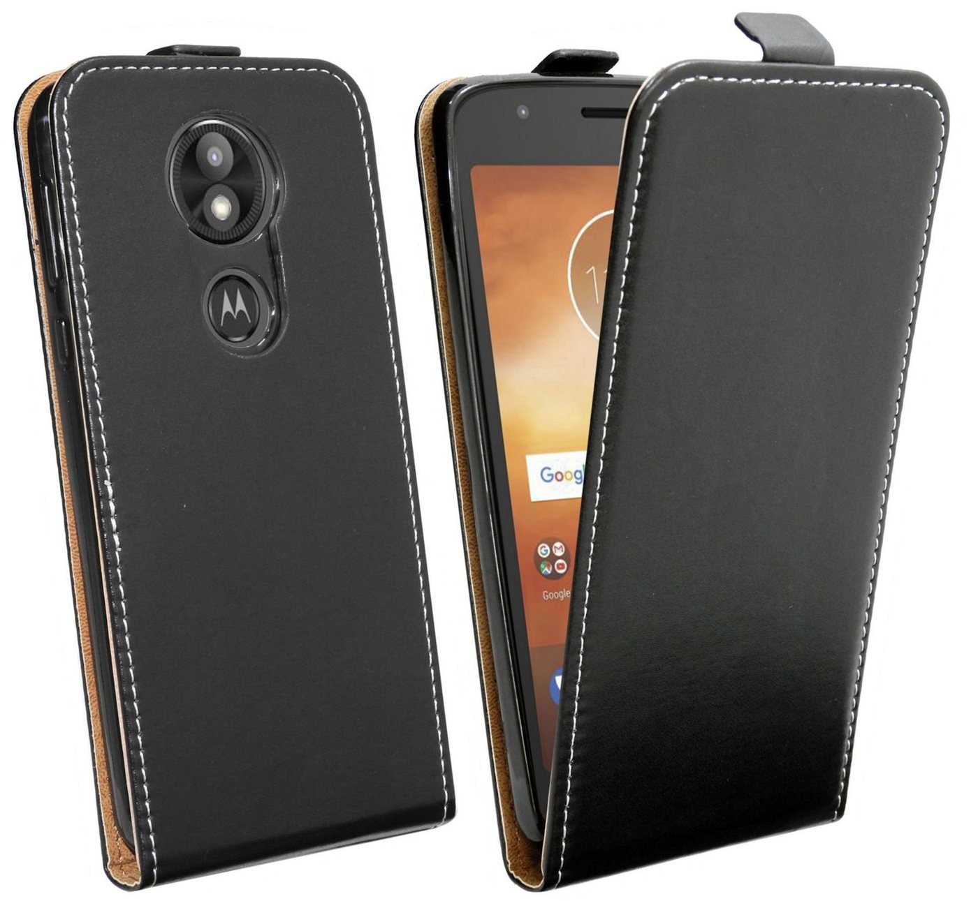 cofi1453 Handyhülle Flip Case für Motorola Moto E5 Plus, Schutzhülle Handy Flip Cover Klapptasche Schwarz von cofi1453