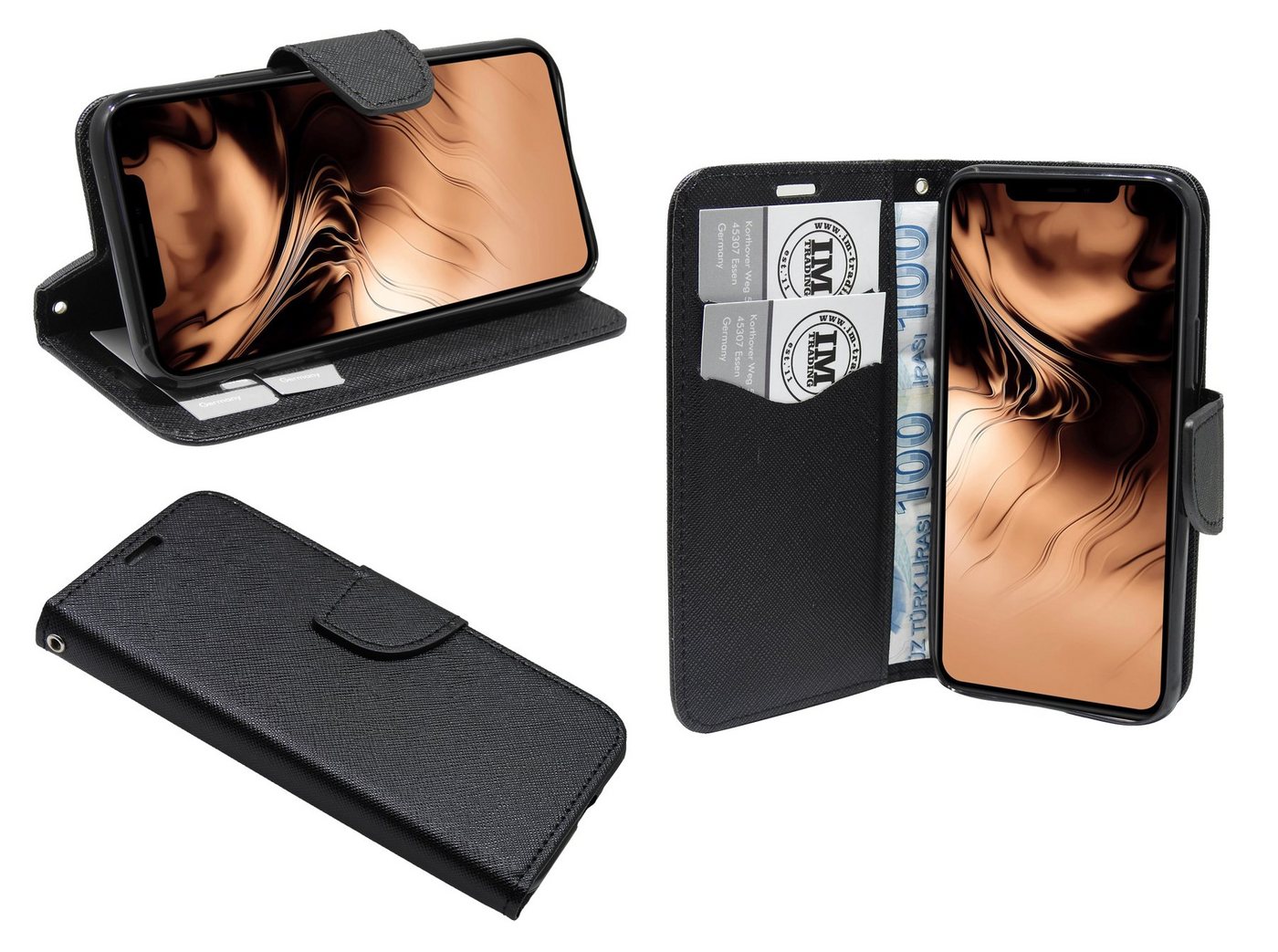 cofi1453 Handyhülle Hülle Tasche für Apple iPhone 11 Pro, Kunstleder Schutzhülle Handy Wallet Case Cover mit Kartenfächern, Standfunktion Schwarz von cofi1453