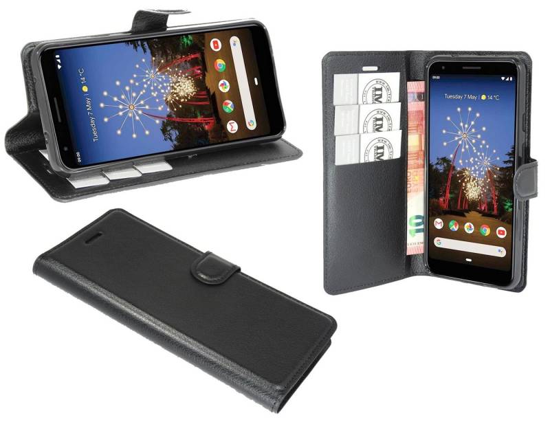 cofi1453 Handyhülle Hülle Tasche für Google Pixel 3, Kunstleder Schutzhülle Handy Wallet Case Cover mit Kartenfächern, Standfunktion Schwarz von cofi1453