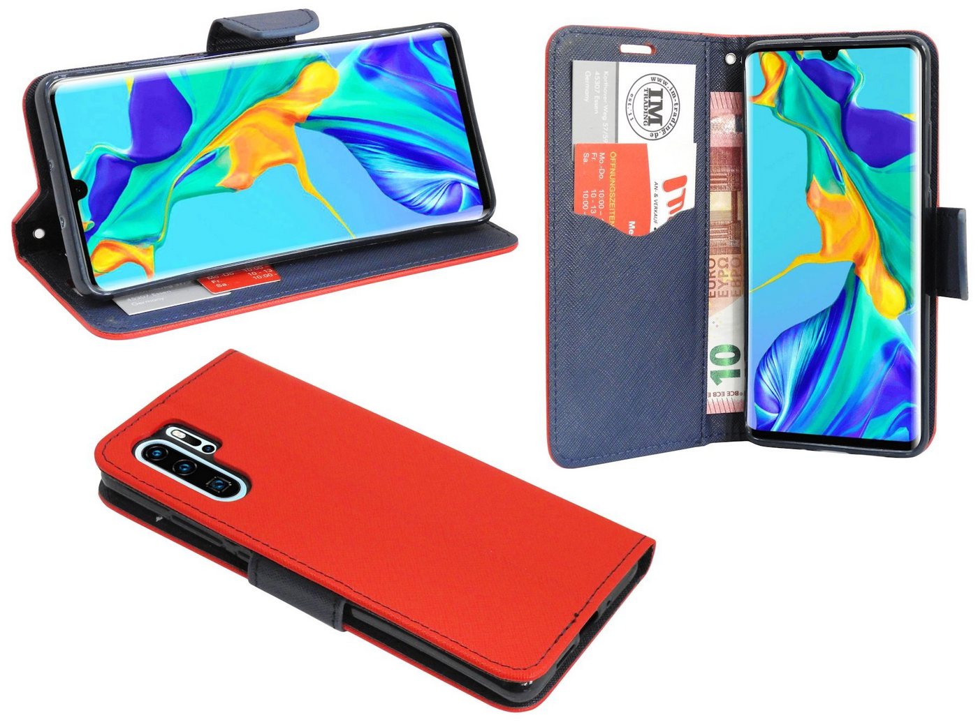 cofi1453 Handyhülle Hülle Tasche für Huawei P30 Pro, Kunstleder Schutzhülle Handy Wallet Case Cover mit Kartenfächern, Standfunktion Schwarz von cofi1453
