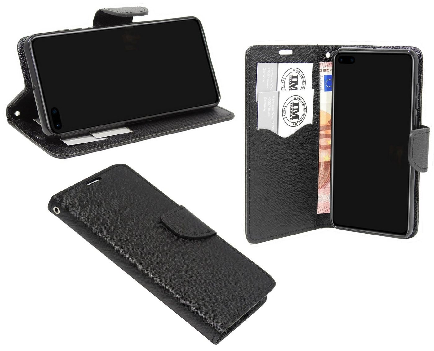 cofi1453 Handyhülle Hülle Tasche für Huawei P40, Kunstleder Schutzhülle Handy Wallet Case Cover mit Kartenfächern, Standfunktion Schwarz von cofi1453