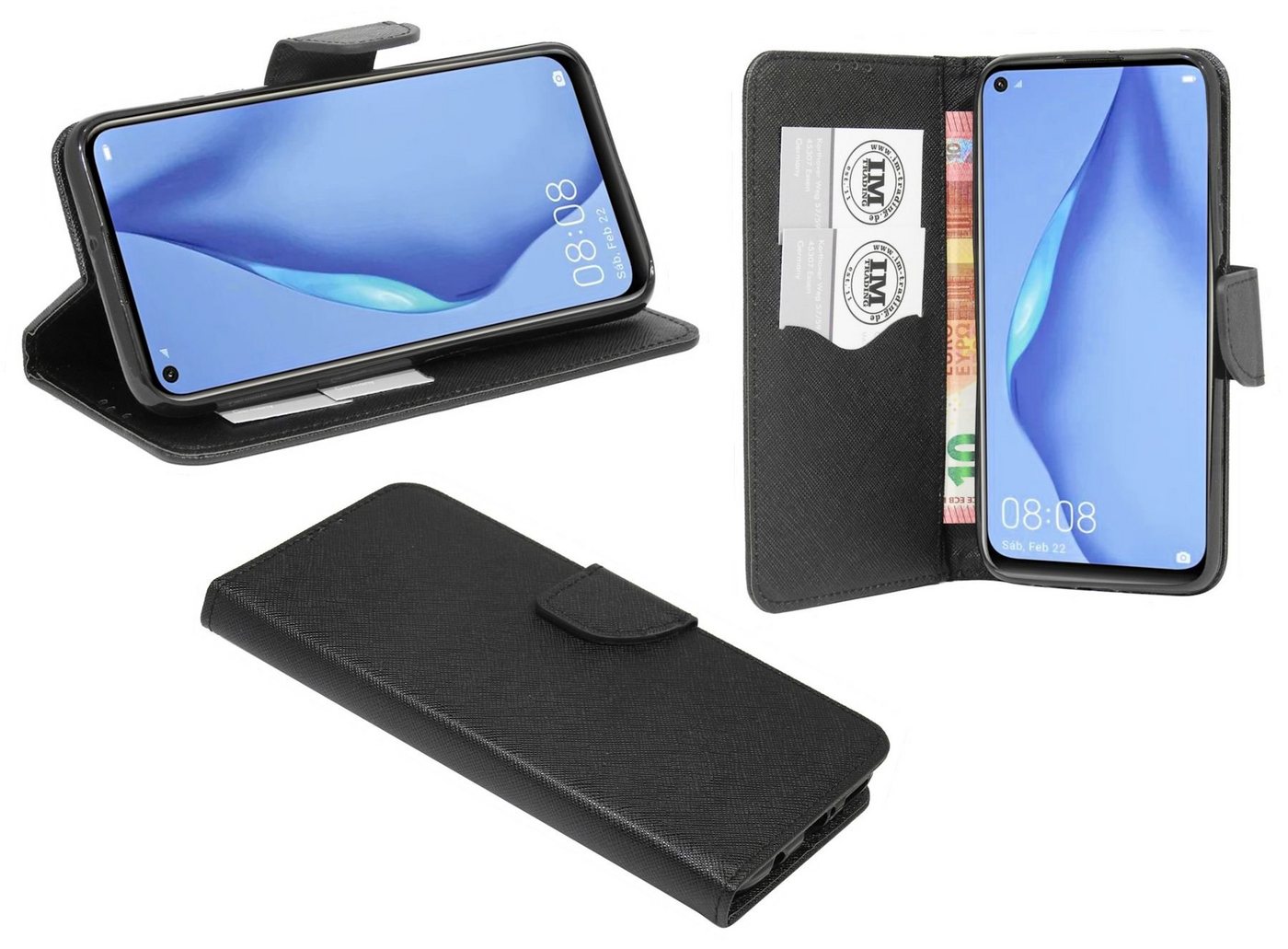 cofi1453 Handyhülle Hülle Tasche für Huawei P40 Lite, Kunstleder Schutzhülle Handy Wallet Case Cover mit Kartenfächern, Standfunktion Schwarz von cofi1453