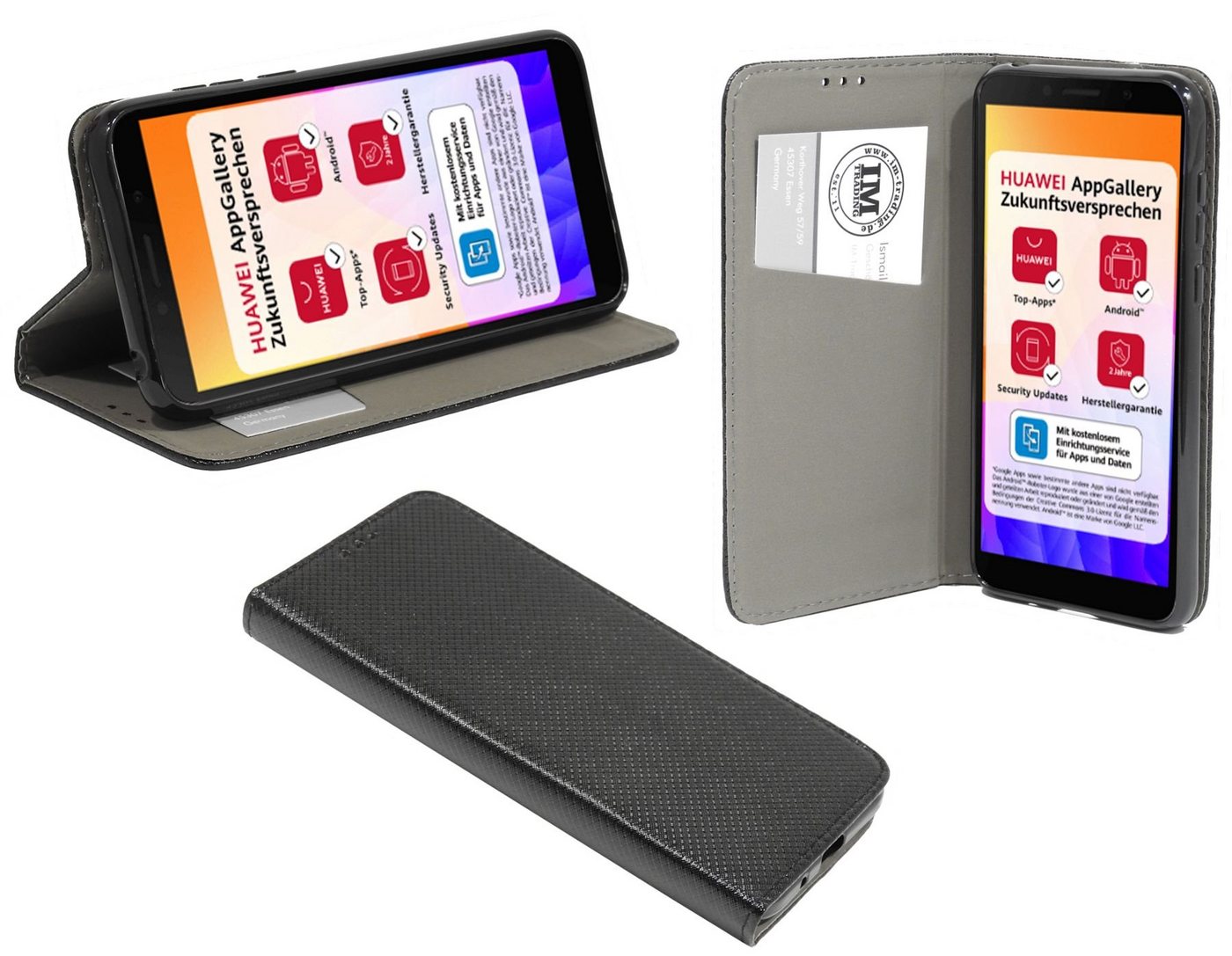 cofi1453 Handyhülle Hülle Tasche für Huawei Y5P, Kunstleder Schutzhülle Handy Wallet Case Cover mit Kartenfächern, Standfunktion Schwarz von cofi1453