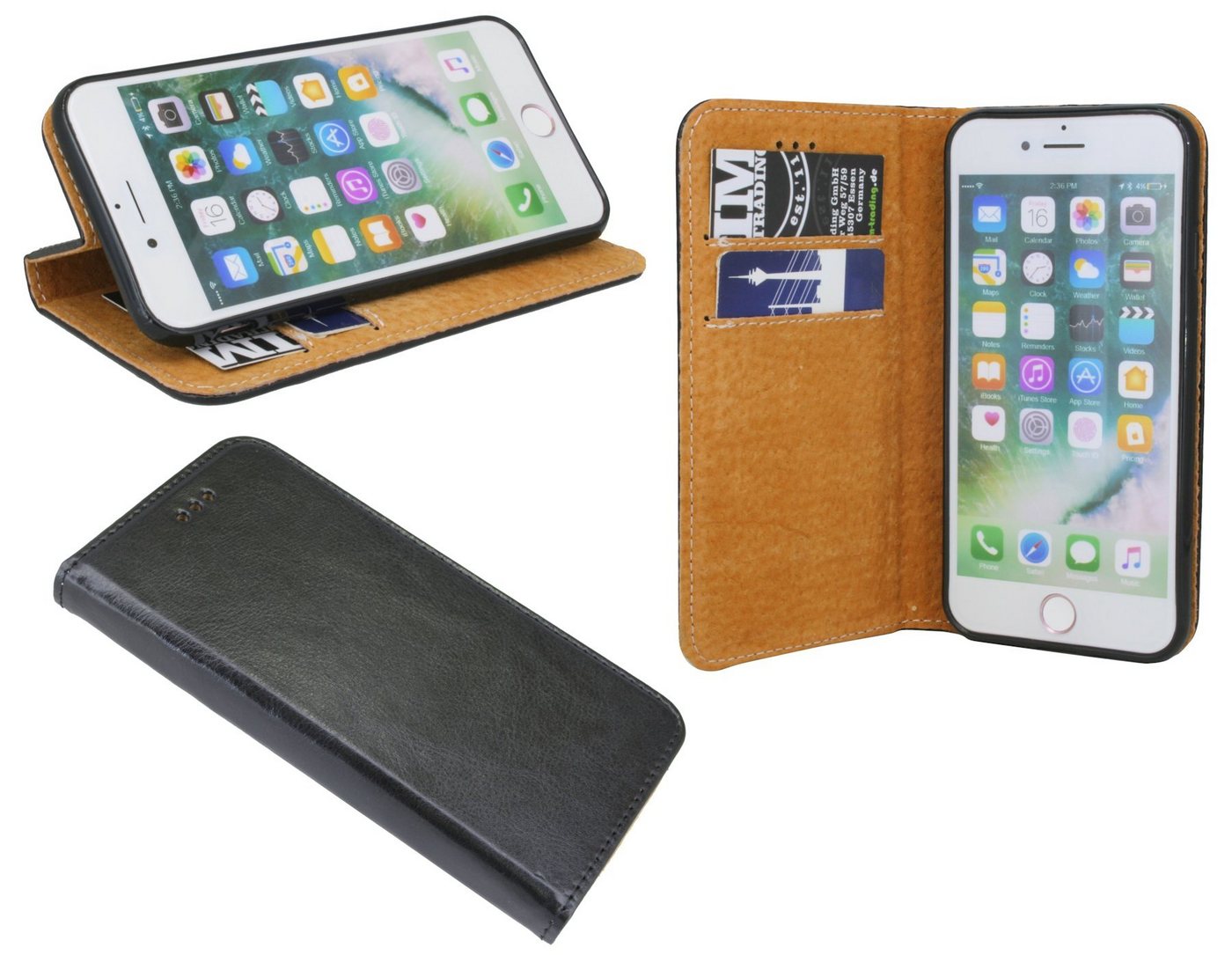 cofi1453 Handyhülle Hülle Tasche für LG X Power 2, Echt Leder Handy Wallet Case Cover mit Kartenfächern, Standfunktion Schwarz von cofi1453