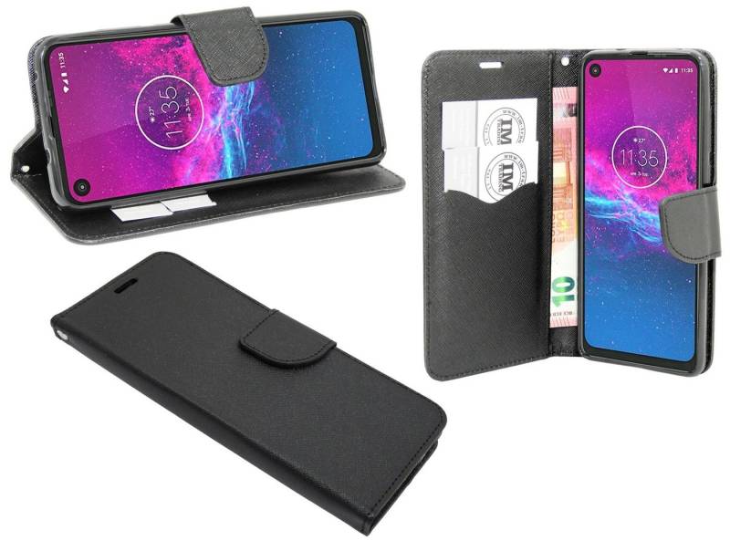 cofi1453 Handyhülle Hülle Tasche für Motorola Moto One Action, Kunstleder Schutzhülle Handy Wallet Case Cover mit Kartenfächern, Standfunktion Schwarz von cofi1453