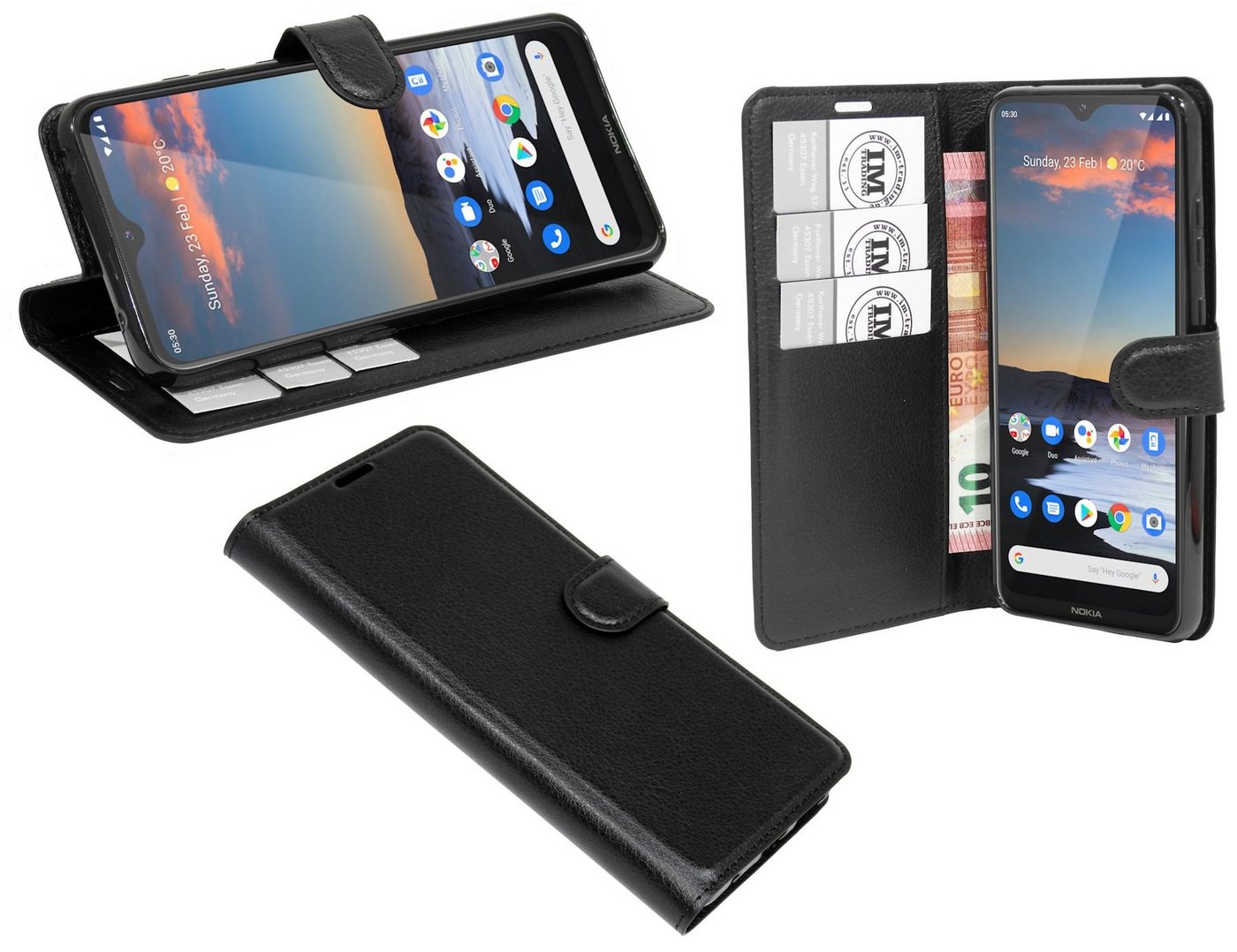 cofi1453 Handyhülle Hülle Tasche für Nokia 5.3, Kunstleder Schutzhülle Handy Wallet Case Cover mit Kartenfächern, Standfunktion Schwarz von cofi1453