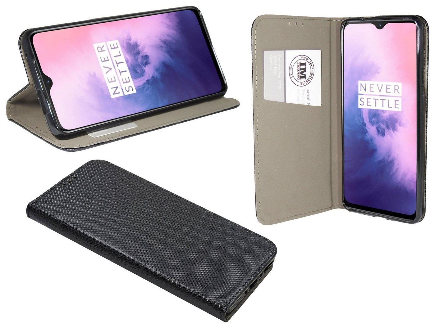 cofi1453 Handyhülle Hülle Tasche für OnePlus 7 Pro, Kunstleder Schutzhülle Handy Wallet Case Cover mit Kartenfächern, Standfunktion Schwarz von cofi1453