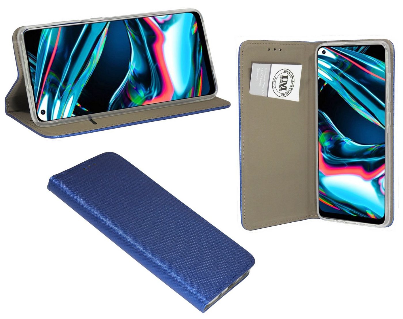 cofi1453 Handyhülle Hülle Tasche für Realme 7 Pro, Kunstleder Schutzhülle Handy Wallet Case Cover mit Kartenfächern, Standfunktion Blau von cofi1453