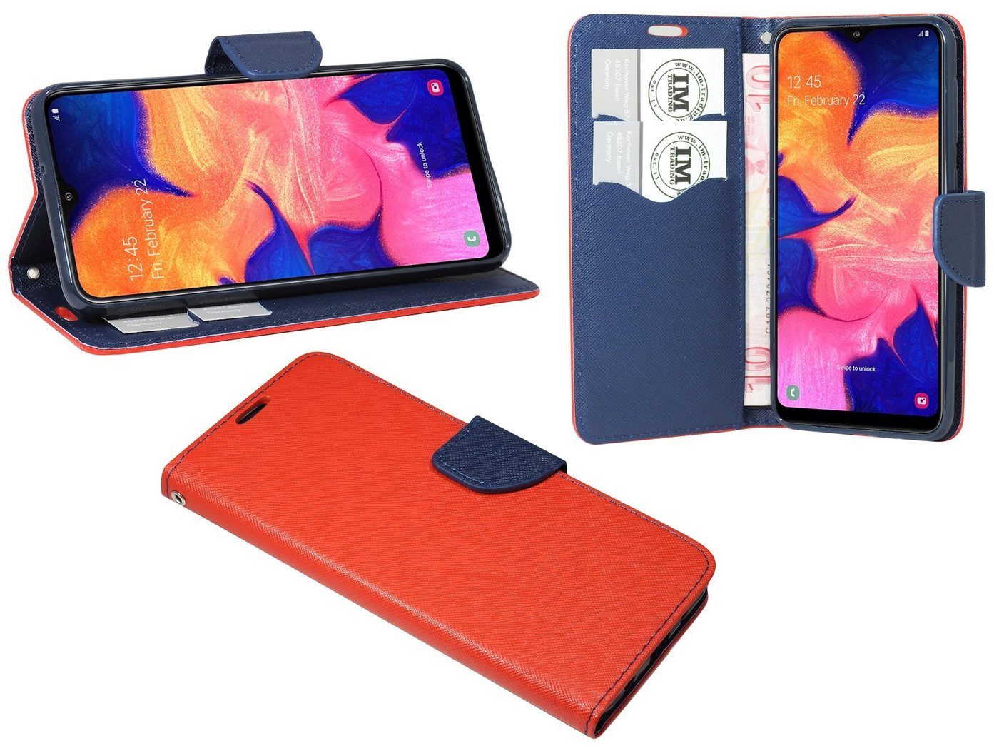 cofi1453 Handyhülle Hülle Tasche für Samsung Galaxy A10, Kunstleder Schutzhülle Handy Wallet Case Cover mit Kartenfächern, Standfunktion Schwarz von cofi1453