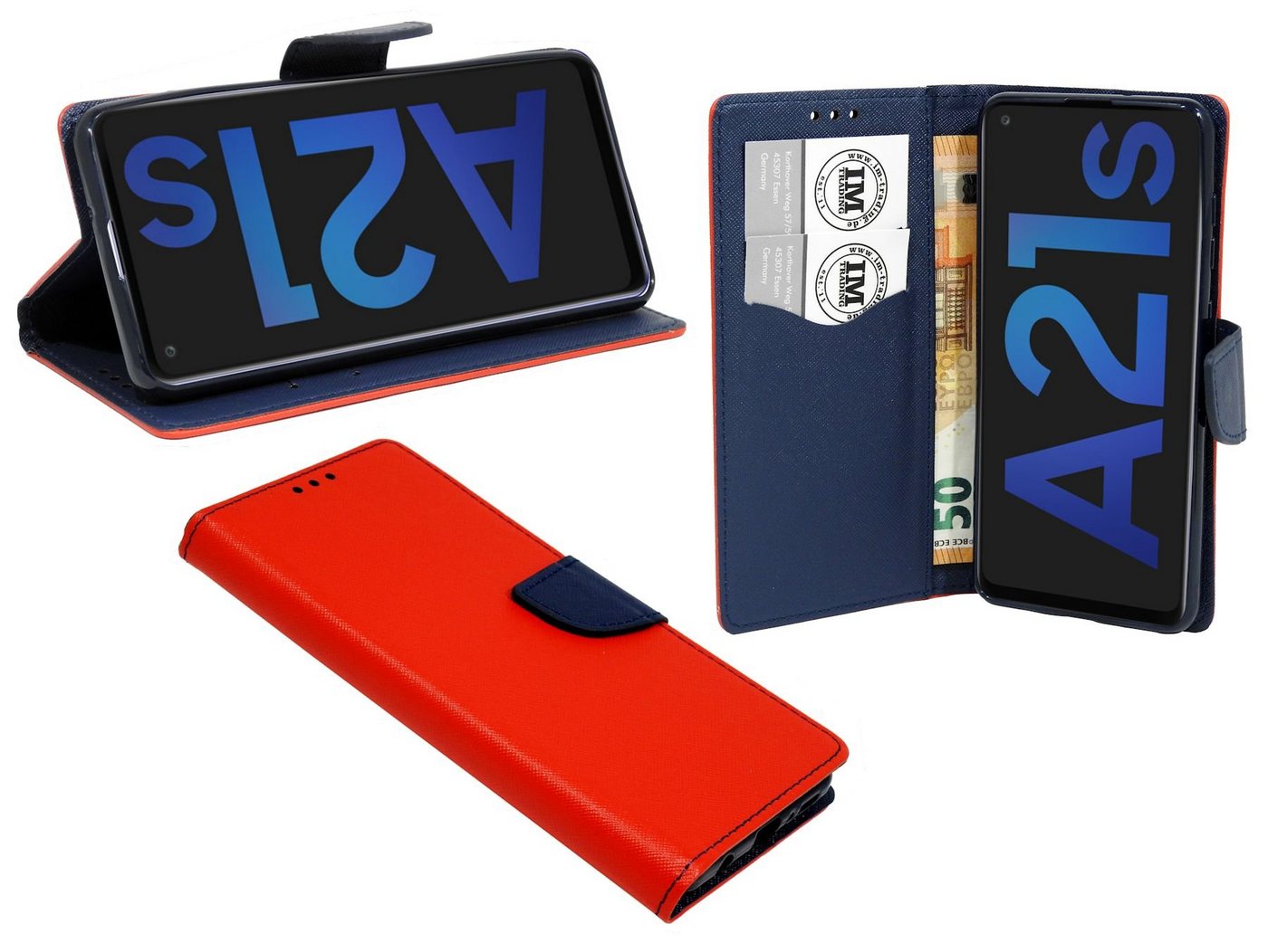 cofi1453 Handyhülle Hülle Tasche für Samsung Galaxy A21S, Kunstleder Schutzhülle Handy Wallet Case Cover mit Kartenfächern, Standfunktion Schwarz von cofi1453