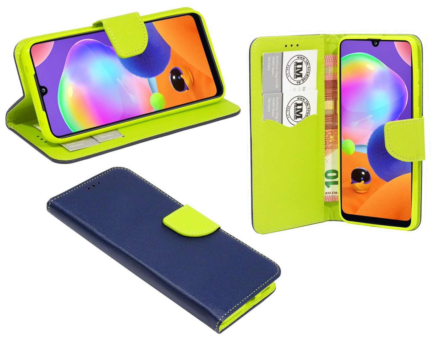 cofi1453 Handyhülle Hülle Tasche für Samsung Galaxy A31, Kunstleder Schutzhülle Handy Wallet Case Cover mit Kartenfächern, Standfunktion Schwarz von cofi1453
