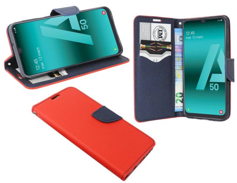cofi1453 Handyhülle Hülle Tasche für Samsung Galaxy A50, Kunstleder Schutzhülle Handy Wallet Case Cover mit Kartenfächern, Standfunktion Schwarz von cofi1453
