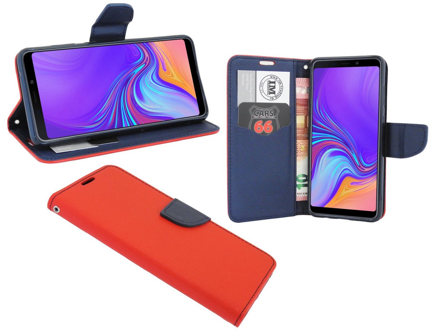 cofi1453 Handyhülle Hülle Tasche für Samsung Galaxy A9 2018, Kunstleder Schutzhülle Handy Wallet Case Cover mit Kartenfächern, Standfunktion Schwarz von cofi1453