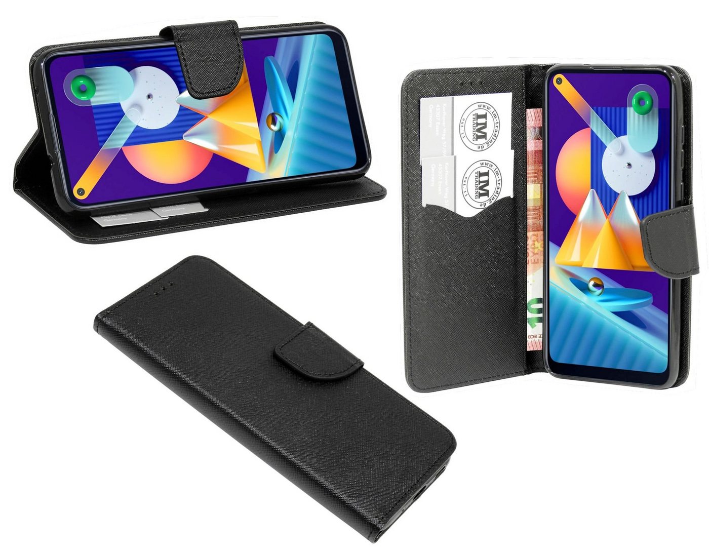 cofi1453 Handyhülle Hülle Tasche für Samsung Galaxy M11, Kunstleder Schutzhülle Handy Wallet Case Cover mit Kartenfächern, Standfunktion Schwarz von cofi1453