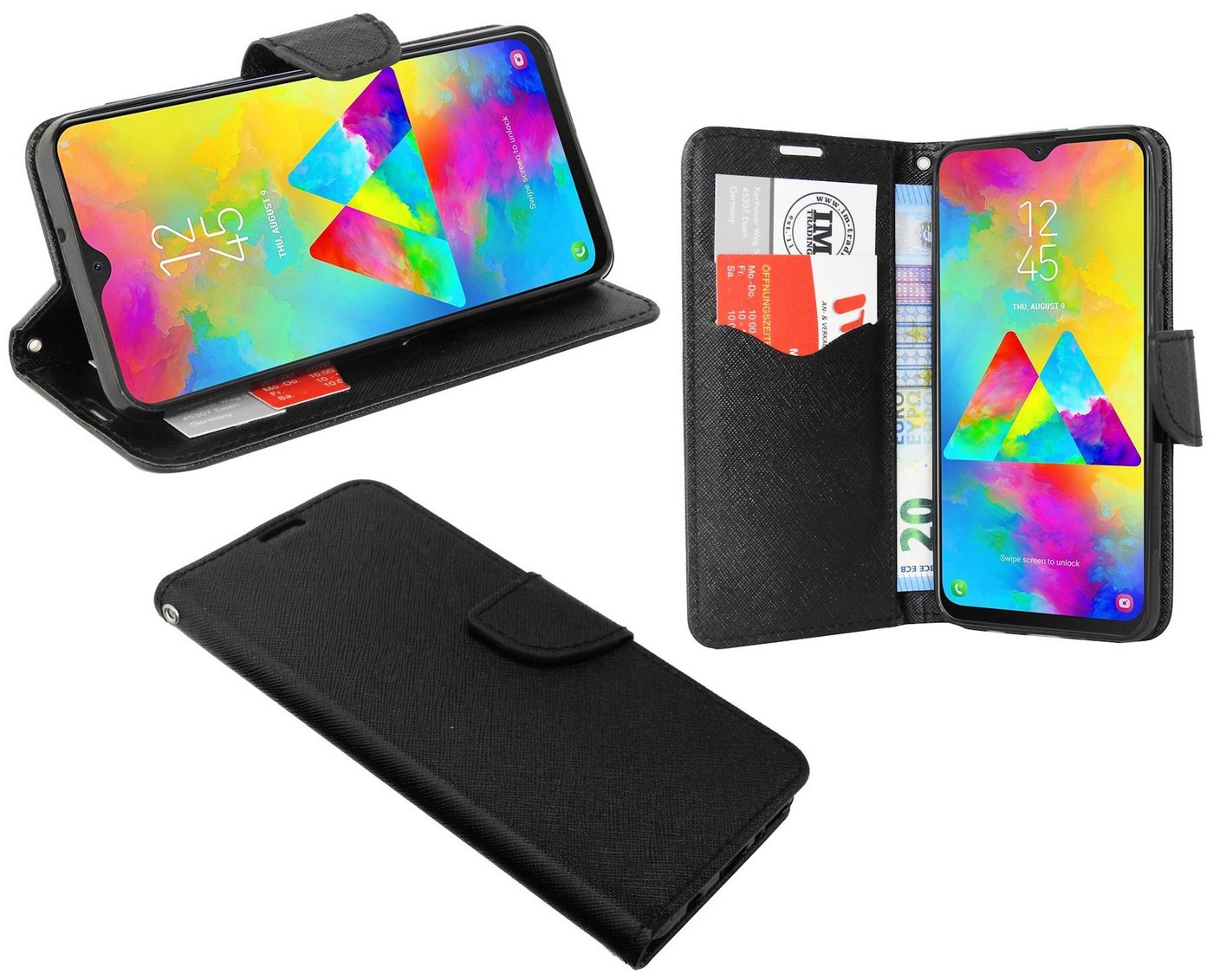 cofi1453 Handyhülle Hülle Tasche für Samsung Galaxy M20, Kunstleder Schutzhülle Handy Wallet Case Cover mit Kartenfächern, Standfunktion Schwarz von cofi1453