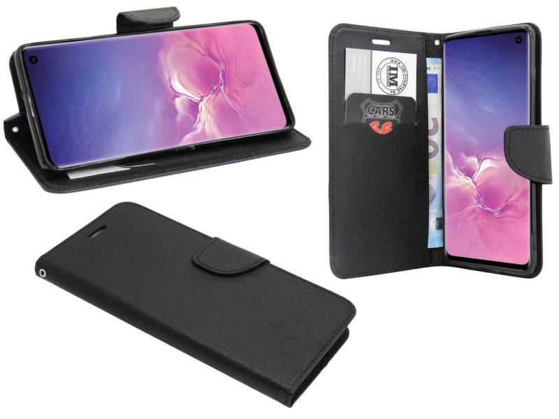 cofi1453 Handyhülle Hülle Tasche für Samsung Galaxy S10, Kunstleder Schutzhülle Handy Wallet Case Cover mit Kartenfächern, Standfunktion Schwarz von cofi1453