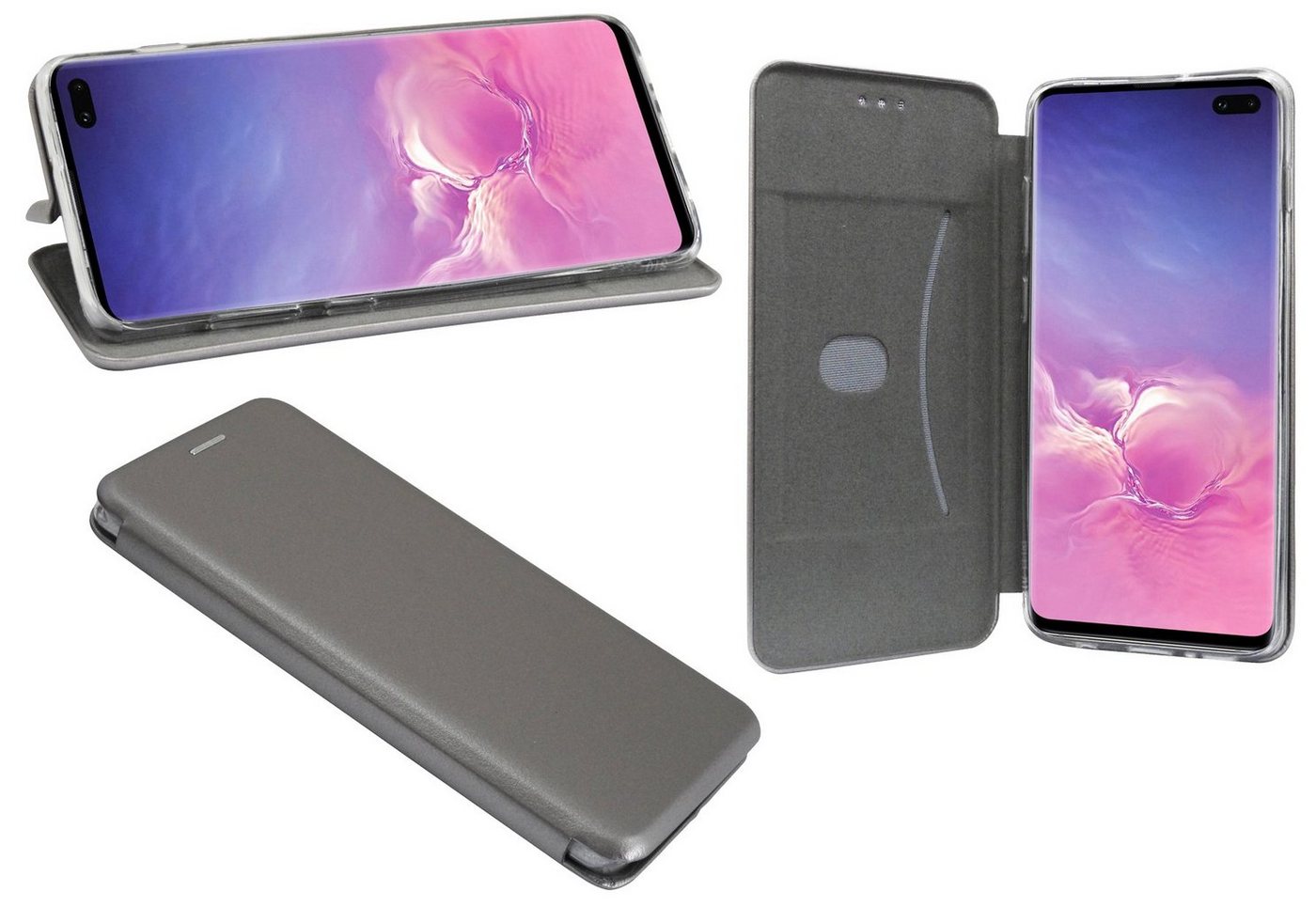 cofi1453 Handyhülle Hülle Tasche für Samsung Galaxy S10 Plus, Kunstleder Schutzhülle Handy Wallet Case Cover mit Kartenfächern, Standfunktion Schwarz von cofi1453