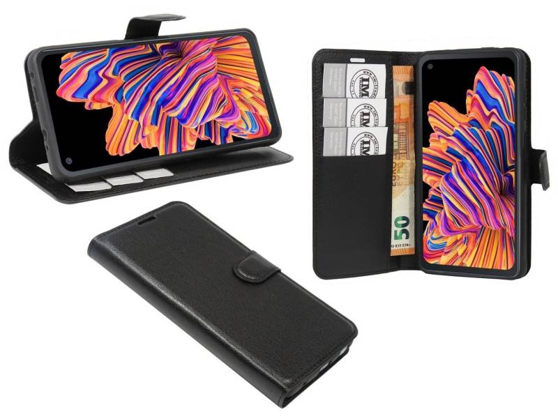 cofi1453 Handyhülle Hülle Tasche für Samsung Galaxy Xcover Pro, Kunstleder Schutzhülle Handy Wallet Case Cover mit Kartenfächern, Standfunktion Schwarz von cofi1453