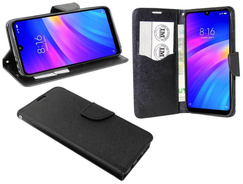 cofi1453 Handyhülle Hülle Tasche für Xiaomi Redmi 7, Kunstleder Schutzhülle Handy Wallet Case Cover mit Kartenfächern, Standfunktion Schwarz von cofi1453