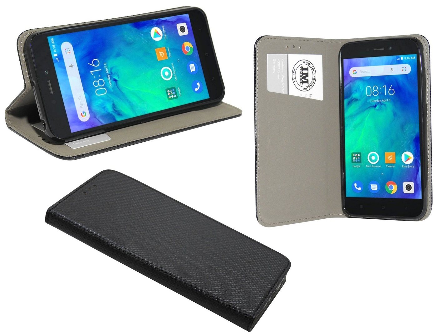 cofi1453 Handyhülle Hülle Tasche für Xiaomi Redmi GO, Kunstleder Schutzhülle Handy Wallet Case Cover mit Kartenfächern, Standfunktion Schwarz von cofi1453