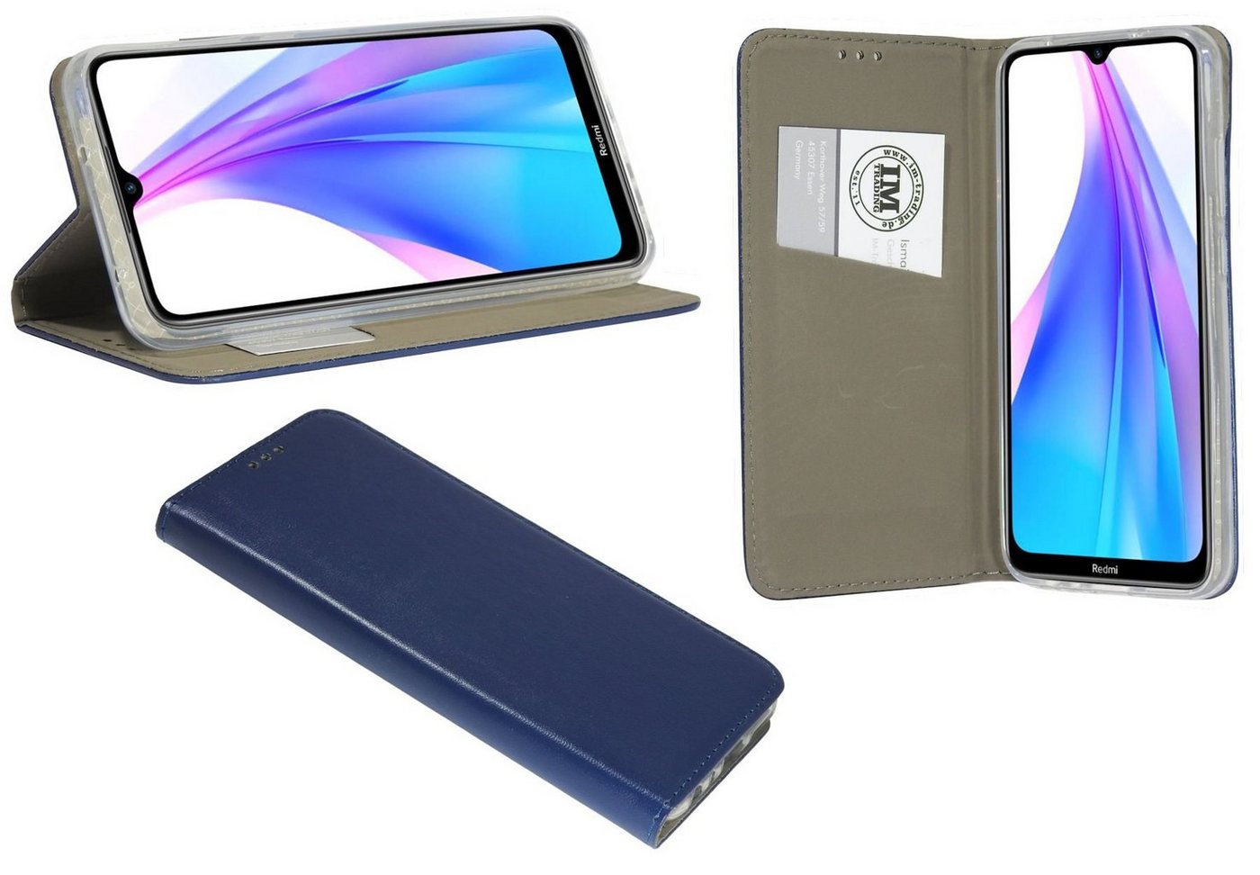 cofi1453 Handyhülle Hülle Tasche für Xiaomi Redmi Note 8T, Kunstleder Schutzhülle Handy Wallet Case Cover mit Kartenfächern, Standfunktion Blau von cofi1453