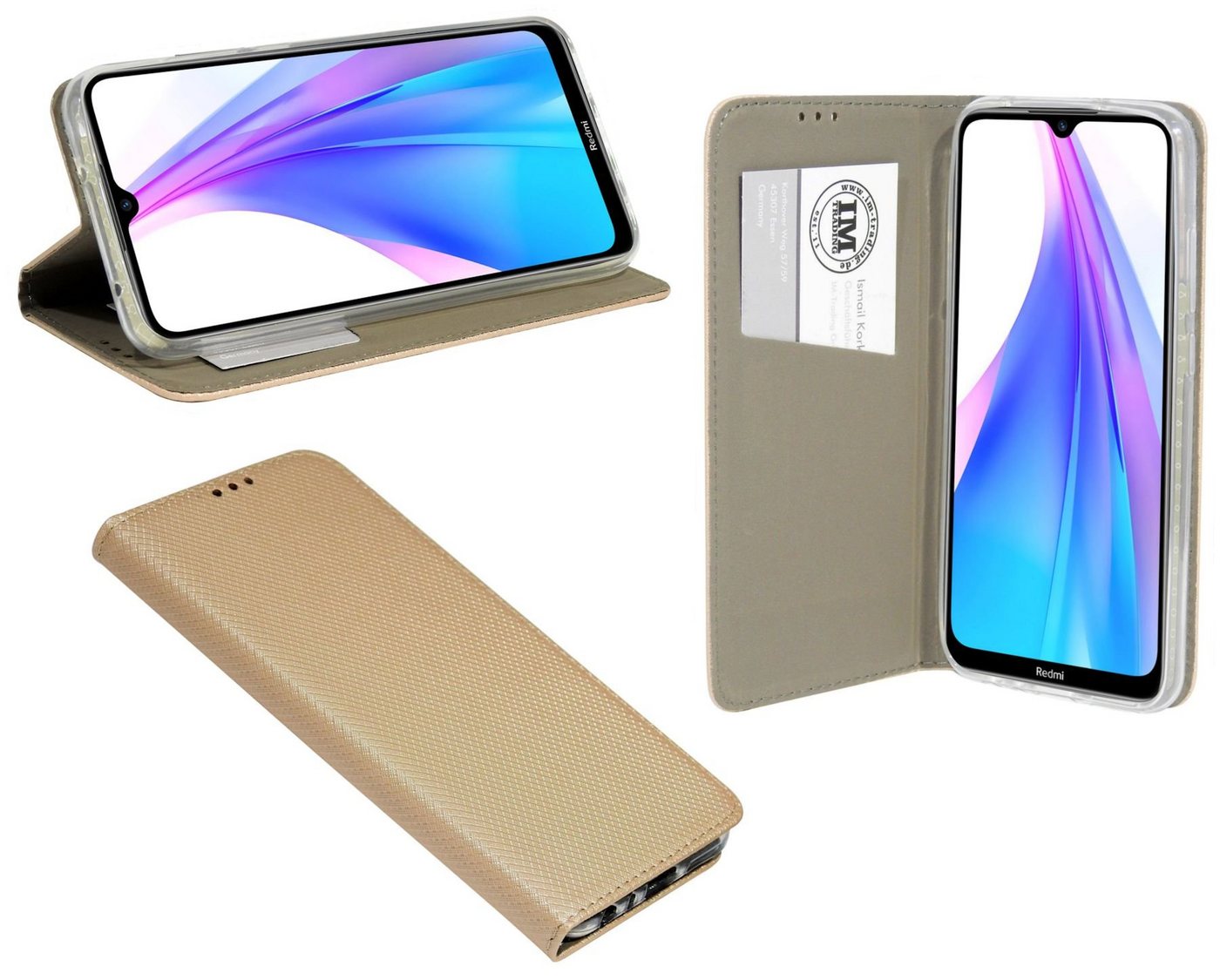 cofi1453 Handyhülle Hülle Tasche für Xiaomi Redmi Note 8T, Kunstleder Schutzhülle Handy Wallet Case Cover mit Kartenfächern, Standfunktion Gold von cofi1453