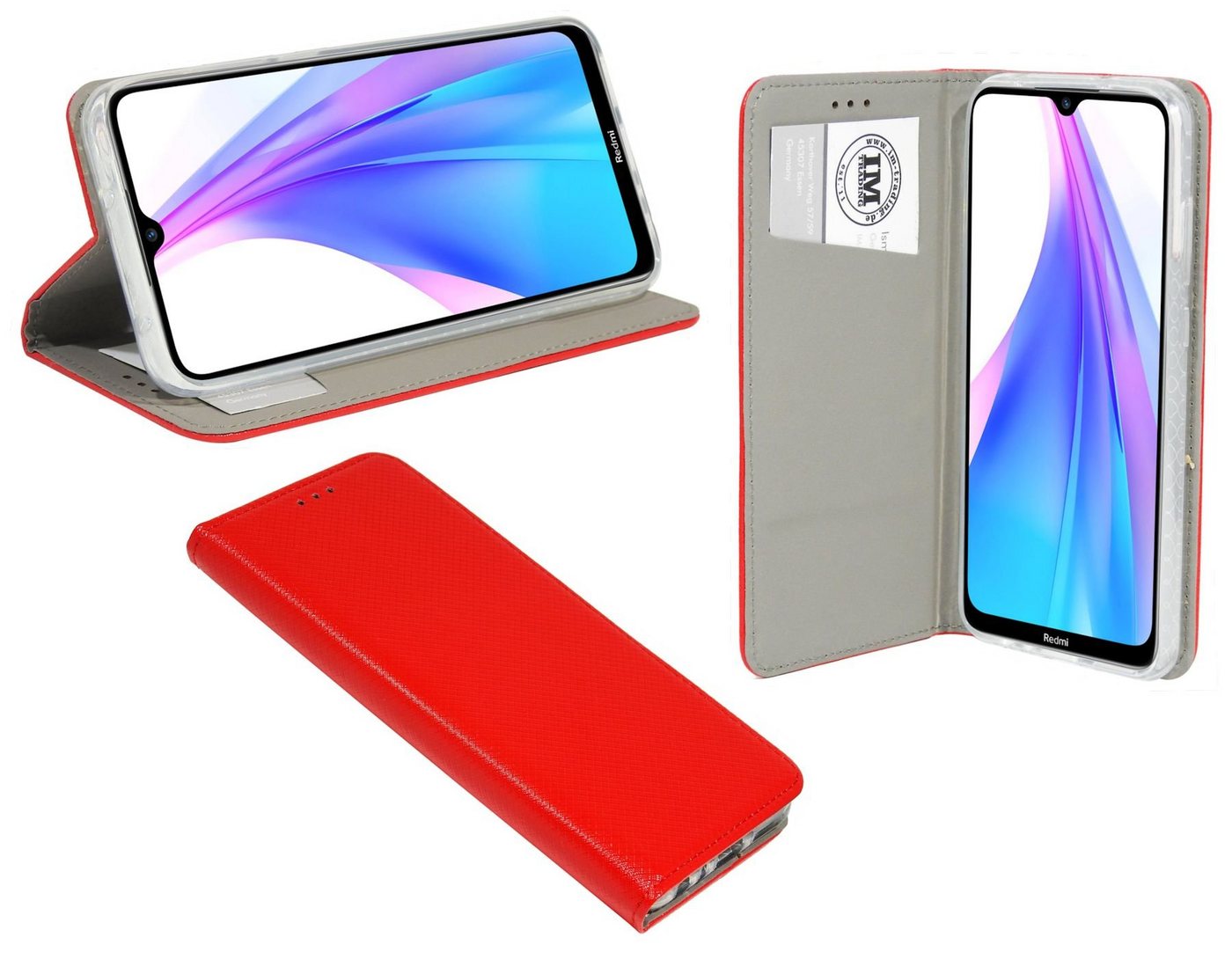 cofi1453 Handyhülle Hülle Tasche für Xiaomi Redmi Note 8T, Kunstleder Schutzhülle Handy Wallet Case Cover mit Kartenfächern, Standfunktion Rot von cofi1453