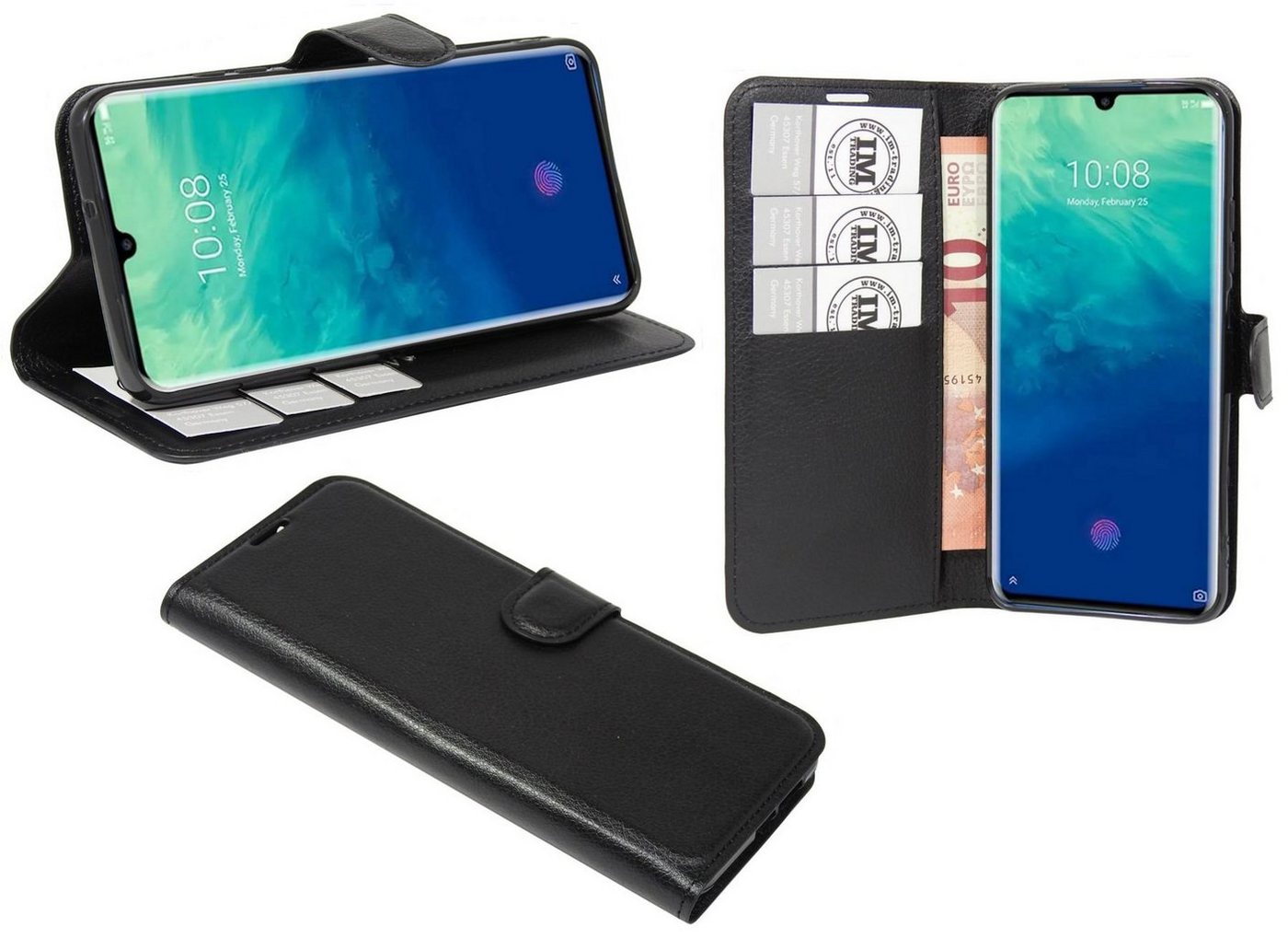 cofi1453 Handyhülle Hülle Tasche für ZTE Axon 10 Pro, Kunstleder Schutzhülle Handy Wallet Case Cover mit Kartenfächern, Standfunktion Schwarz von cofi1453