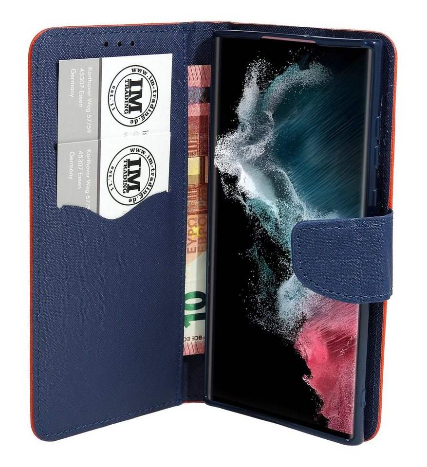 cofi1453 Handyhülle SAMSUNG GALAXY S22 ULTRA (SM-908B) Rot-Blau 6,8 Zoll, Kunstleder Schutzhülle Handy Wallet Case Cover mit Kartenfächern von cofi1453