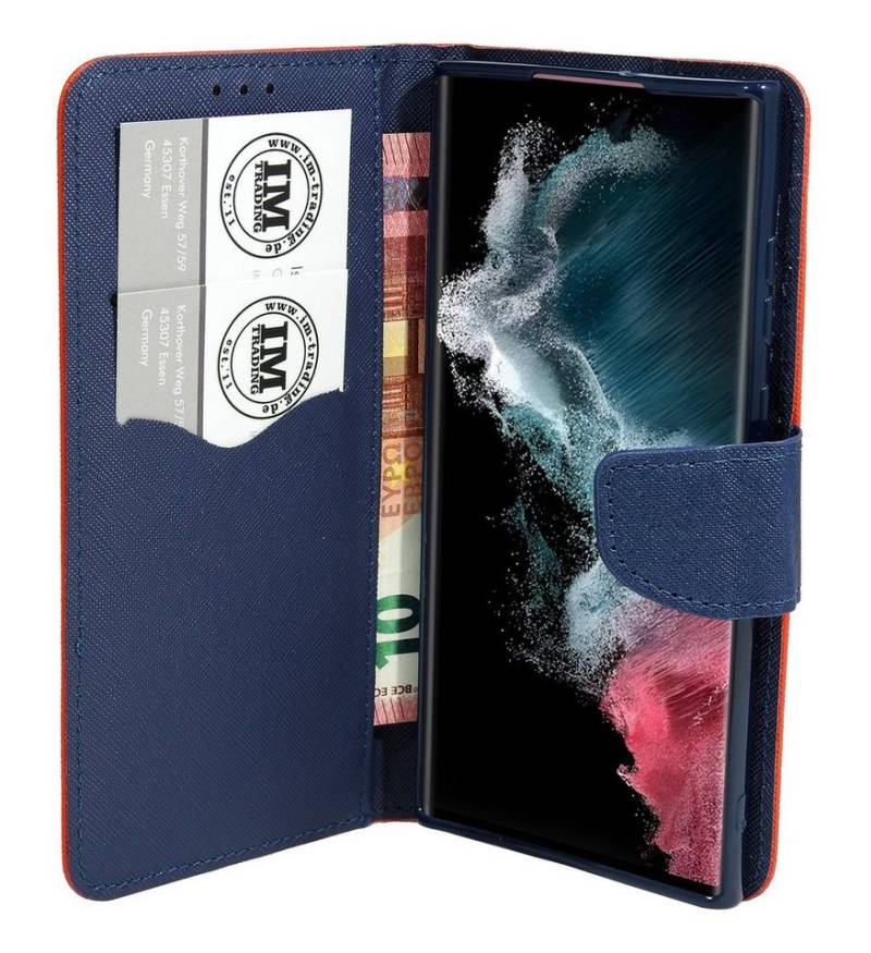 cofi1453 Handyhülle SAMSUNG GALAXY S22 ULTRA (SM-908B) Rot-Blau 6,8 Zoll, Kunstleder Schutzhülle Handy Wallet Case Cover mit Kartenfächern von cofi1453