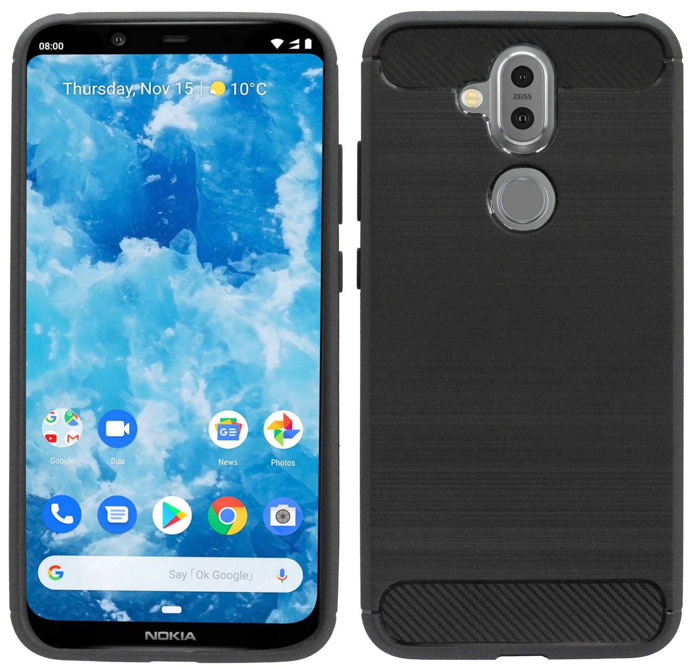 cofi1453 Handyhülle Silikon Hülle Carbon für Nokia 8.1 2018, Case Cover Schutzhülle Bumper von cofi1453