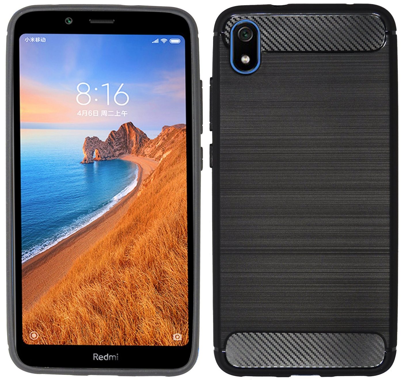 cofi1453 Handyhülle Silikon Hülle Carbon für Xiaomi Redmi 7A, Case Cover Schutzhülle Bumper von cofi1453