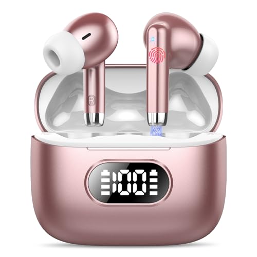 Bluetooth Kopfhörer,Kopfhörer Kabellos Bluetooth 5.3 In Ear Kopfhörer Bluetooth mit 4 ENC Noise Cancelling Mic,Kabellose Kopfhörer 50H Earbuds Tiefer Bass, LED-Anzeige,IP7 Wasserdicht Ohrhörer(Rose) von coioc