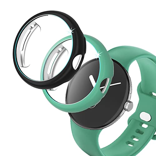 2 Stück Hülle für Google Pixel Watch, Schutzhülle mit Tempered Glass Displayschutz, 360° Rundum Ultradünne PC Hard Hülle Kompatibel mit Pixel Watch von colaxuyi