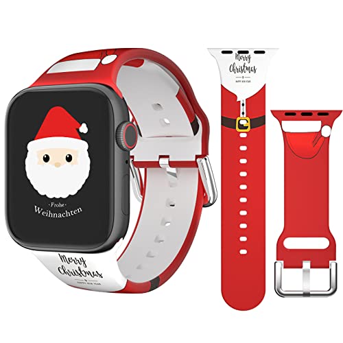 colaxuyi Weihnachten Silikon Armband Kompatibel mit Apple Watch 42mm 44mm 45mm, Weiches Sport Silikon Ersatzarmband Kompatibel mit iWatch SE ＆ Apple Watch Series 8/7/6/5/4/3/2/1 für Damen Herren von colaxuyi