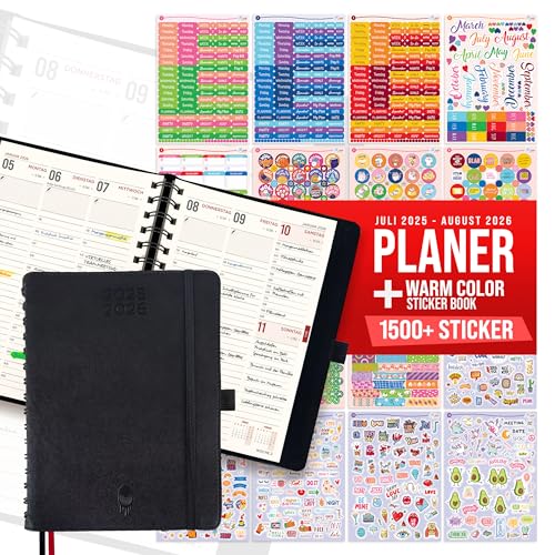colortouch Terminplaner, Kalender A5, Wochenplaner mit Softcover Ringbuch, 30 Minuten-Intervalle Planer mit 2 Blatt Aukfleber auf Deutsch 14 Monate (Planer 2025 2026 - Warm Aufkleber) von colortouch