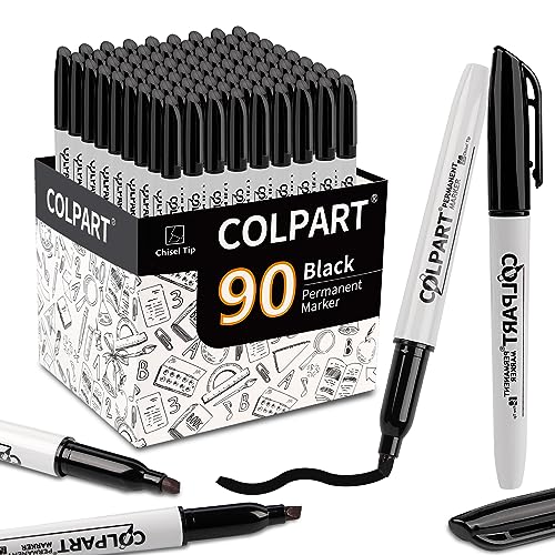 colpart Permanent-Marker 90PCS 5mm-Keilspitze Wasserfest für Stifte zum Zeichnen, Metall, Glas, Holz, Keramik, Färben, Markieren, Malen, Büro und Schulbedarf. von colpart