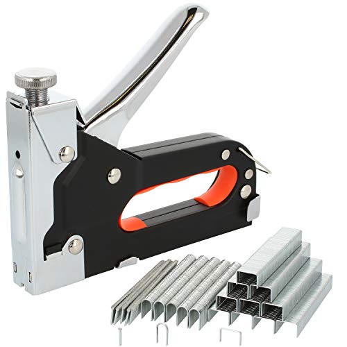 COM-FOUR® Handtacker mit Zubehör, leistungsstarker Werkzeugtacker mit regulierbarer Schusskraft und drei verschiedenen Sorten Tackernägeln (01 Stück - silberfarben/schwarz) von com-four