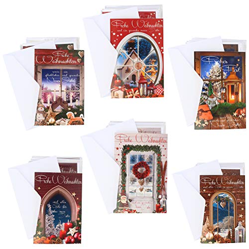 com-four® 100x Grußkarte für Weihnachten - Festtagskarten mit 6 weihnachtlichen Motiven - festliche Klapp-Karten mit Briefumschlägen - Weihnachtskarten - Festgruß (100 Stück - Fenster) von com-four
