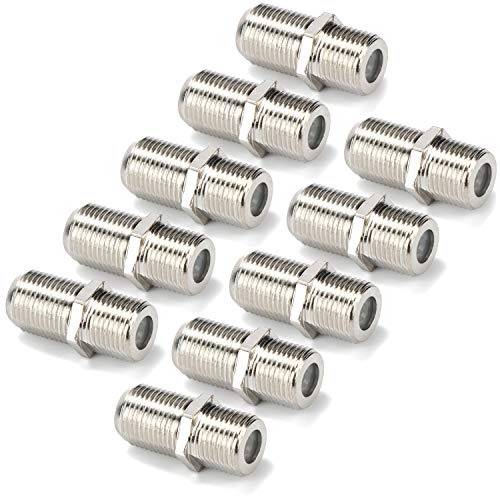 com-four® 10x F-Verbinder - Antennen Adapter für F-Stecker - für Koaxial Antennenkabel (silberfarben kurz - 10 Stück) von com-four