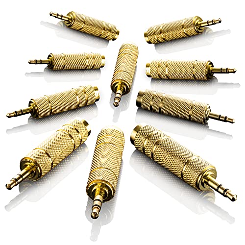 com-four® 10x Klinke Adapter von 6,3 mm Buchse auf 3,5 mm Stecker - Vergoldeter Klinkenstecker Adapter - Klinken Konverter für Smartphone, Kopfhörer, Soundgeräte (10 Stück - 3.5 auf 6.3) von com-four